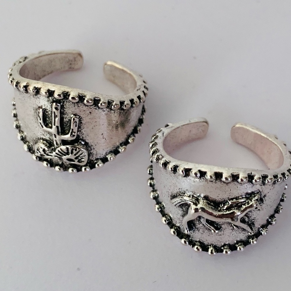 Oxidized Silver Adjustable Western Cuff Rings - image 3